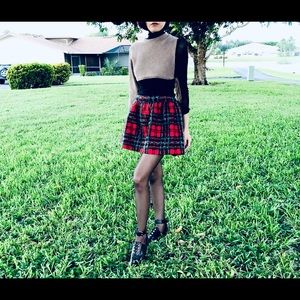 Charles Anastase Red Wool Plaid Skirt